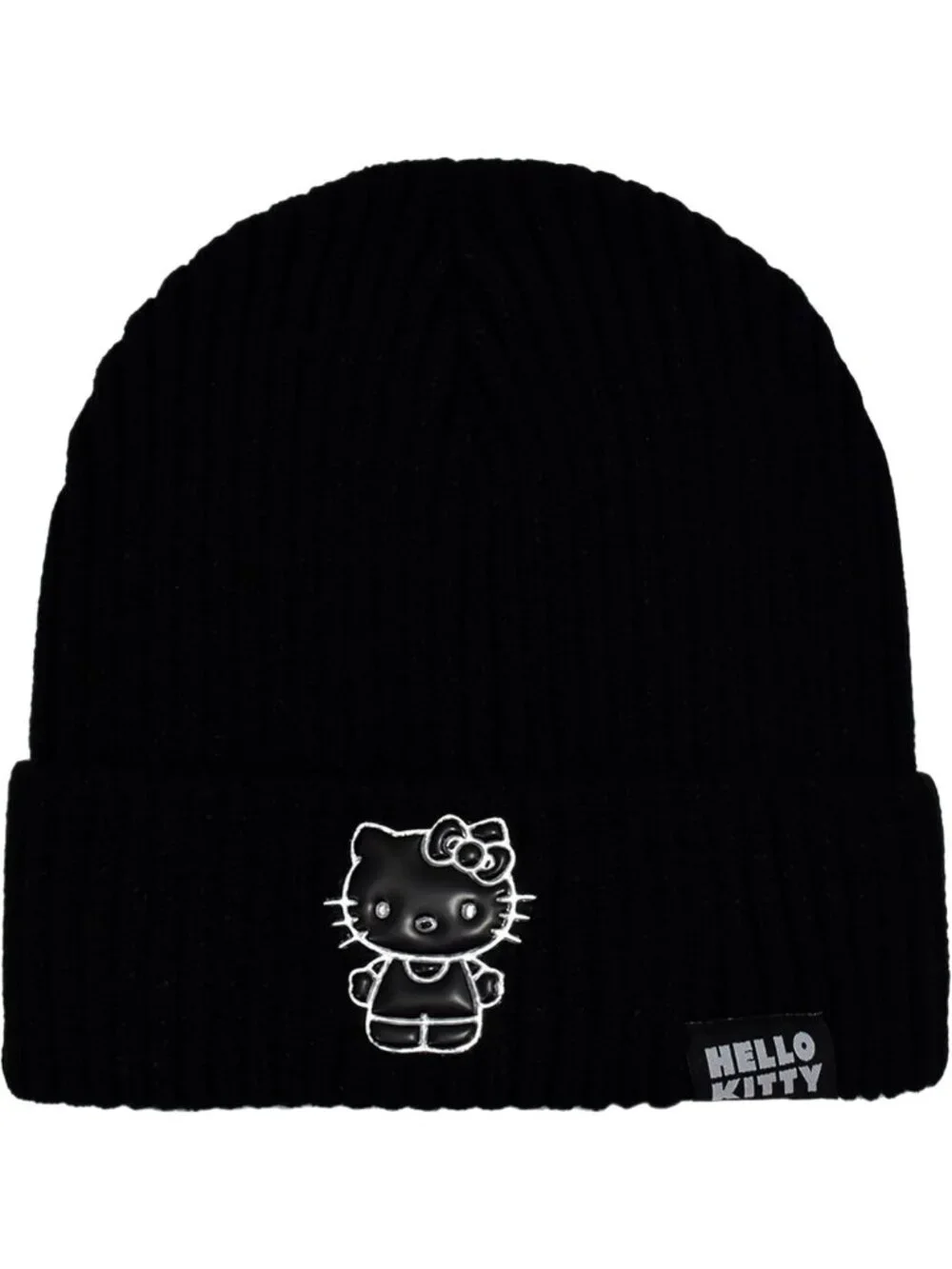 Cozy Black Acrylic Cuffed Beanie Hat for Women - Winter Knit Cap, One Size
